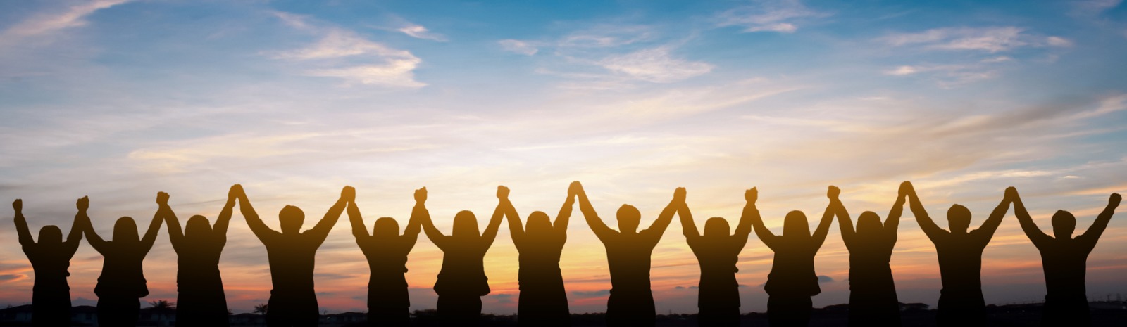 silhouette of several peoples holding raised hands